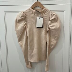 EN SAISON PUFFED SLEEVE MIXED MEDIA RIBBED Cream SWEATER SIZE XS—NWT/Saks 5th Av